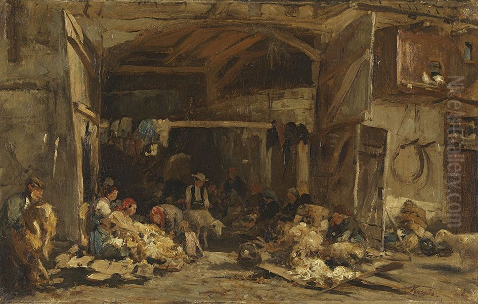 Schafschur Oil Painting by Albert Kappis