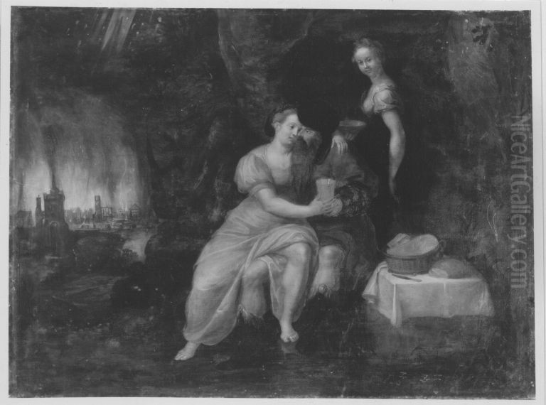 Lot und seine Tochter Oil Painting by Frans Floris I