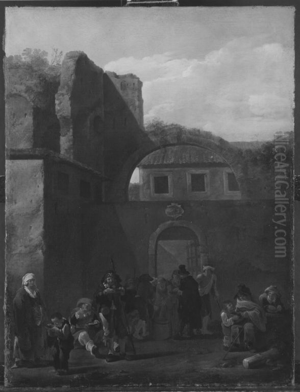 Armenspeisung im Klosterhof Oil Painting by Andries Both