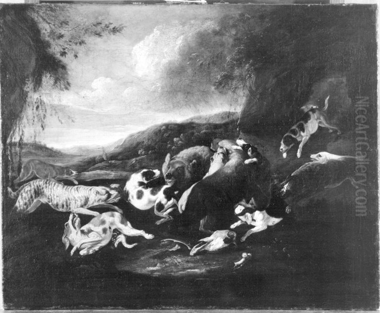 Barenjagd Oil Painting by Carl Borromaus Andreas Ruthart