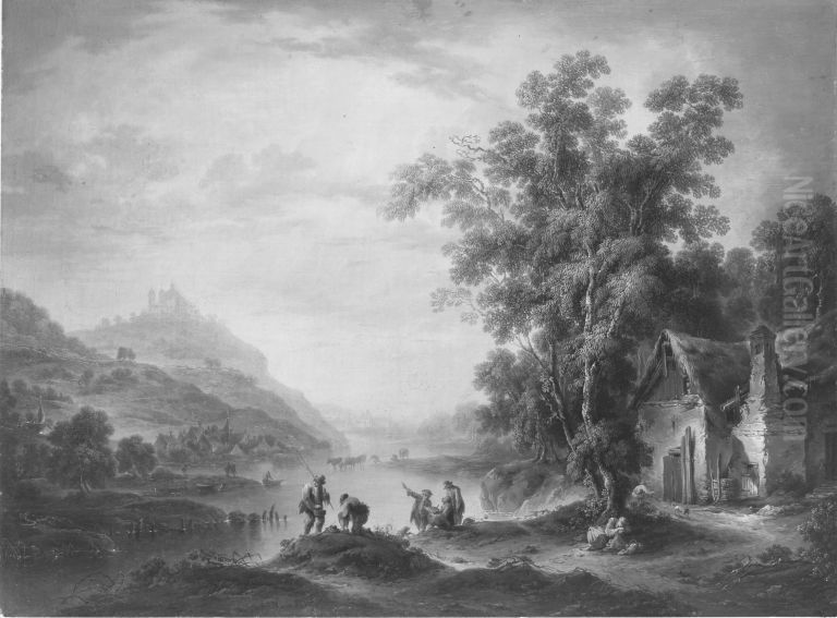 Flusslandschaft Oil Painting by Christian Georg Schutz