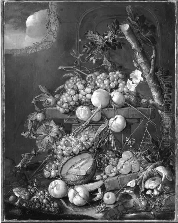 Fruchtestillleben mit Froschen Oil Painting by Cornelis De Heem