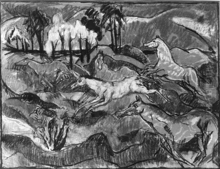 Fliehende Pferde Oil Painting by Eugen Von Kahler