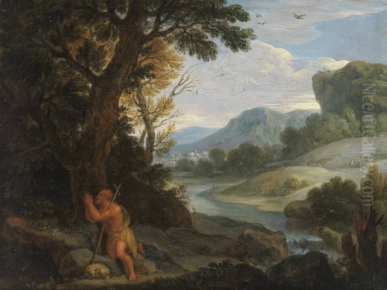 Landschaft mit Johann Baptista Oil Painting by Adam Elsheimer