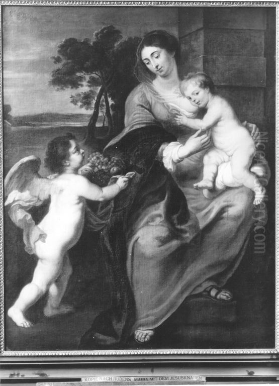Maria mit Christuskind und einem Engel Oil Painting by (studio of) Rubens, Peter Paul