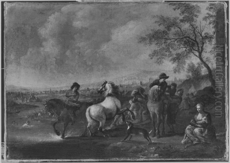 Die Furt Oil Painting by Philips Wouwerman