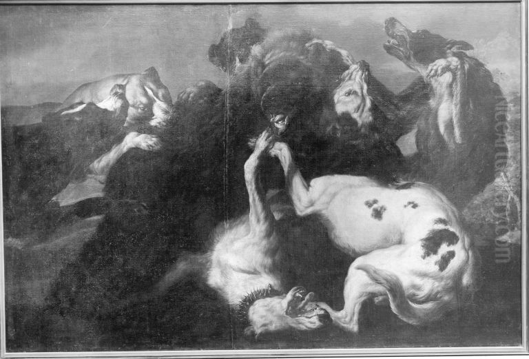 Barenjagd Oil Painting by Carl Borromaus Andreas Ruthart