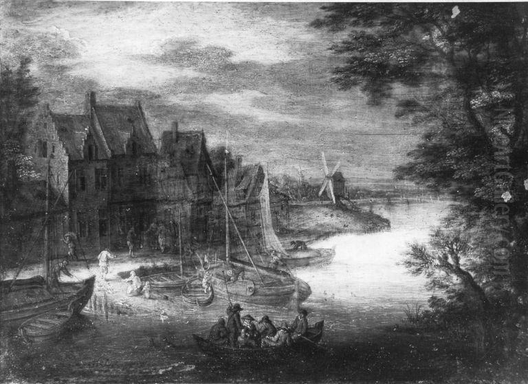 Dorfpartie am Ufer Oil Painting by Peeter Gijsels