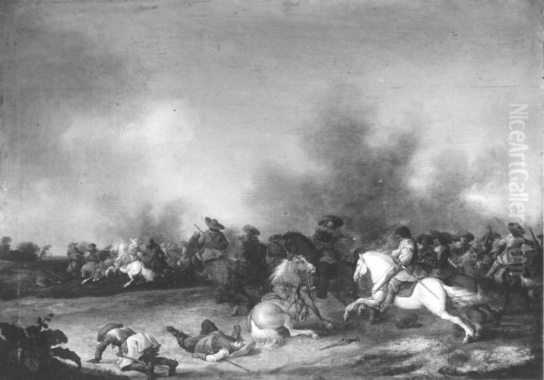 Cavalry Battle Oil Painting by Palamedes Palamedesz.