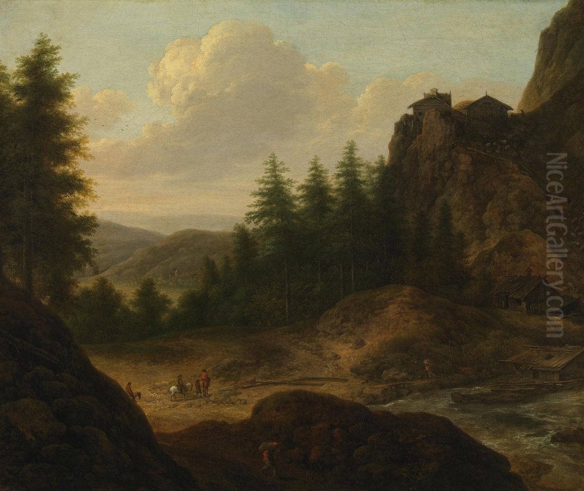 Mountain landscape with riders Oil Painting by Allaert van Everdingen