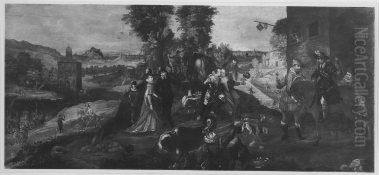 Ruhe auf der Falkenjagd Oil Painting by Lodewijk Toeput