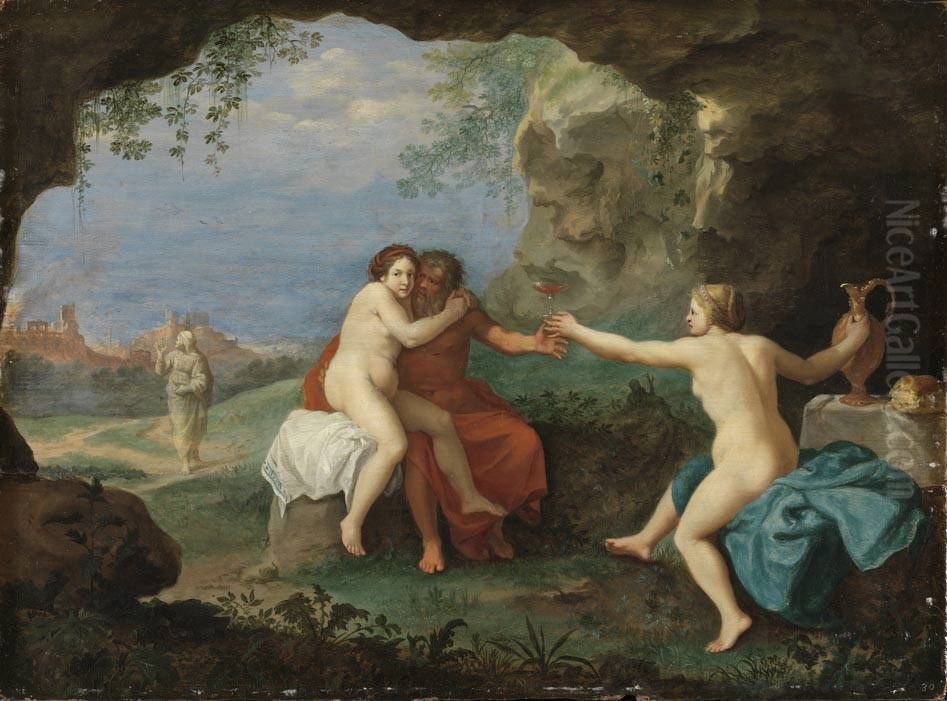 Lot and his daughters Oil Painting by Cornelius van Poelenburgh