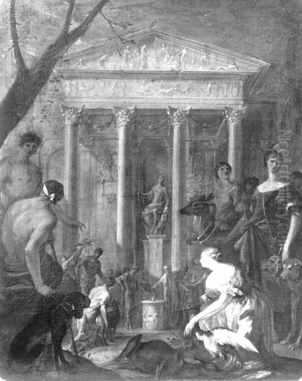Dianaopfer Oil Painting by Johann Heinrich Schonfeld