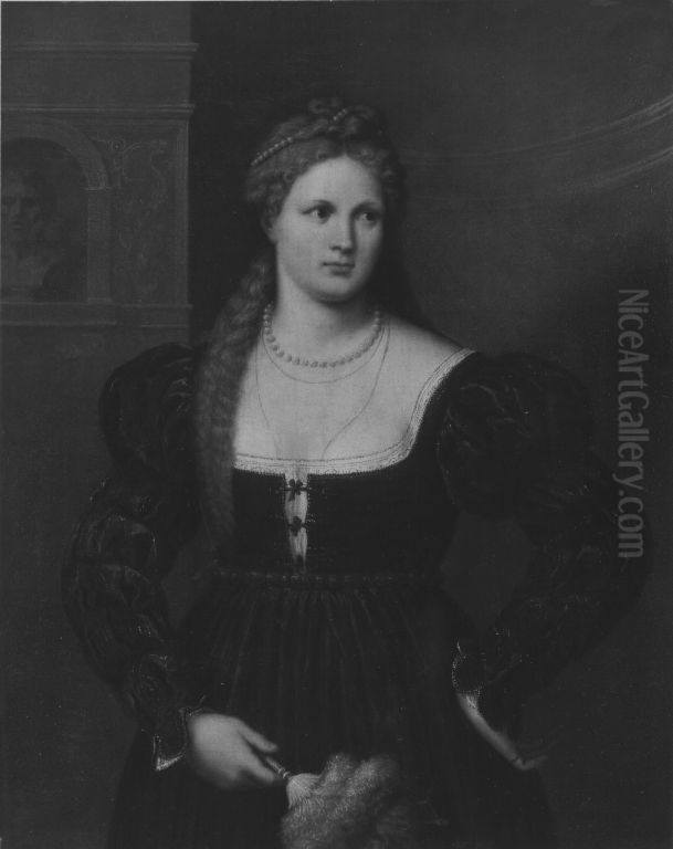 Dame mit rotem Samt Oil Painting by Paris Bordone