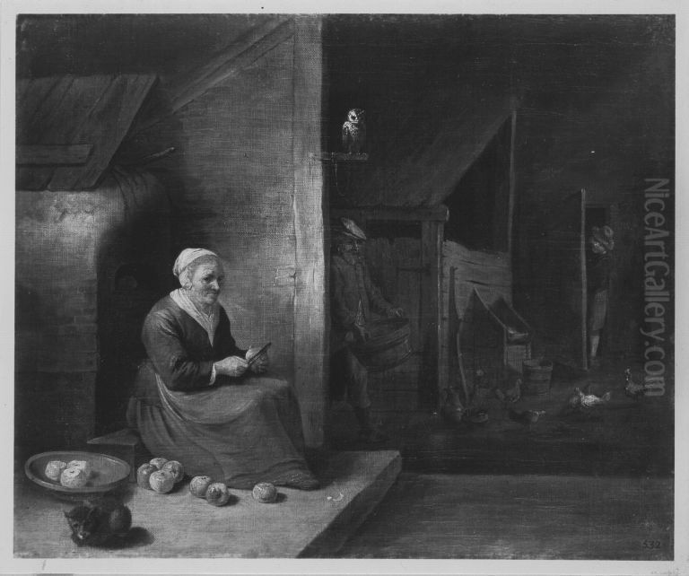 Apfelschalende Frau Oil Painting by Gillis van Tilborgh