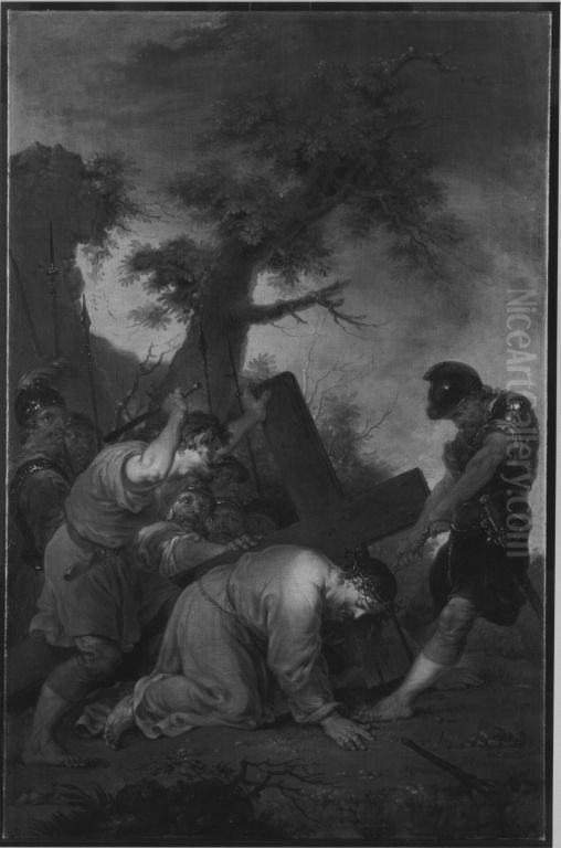 Christus fallt zum dritten Mal unter dem Kreuz Oil Painting by Januarius Zick