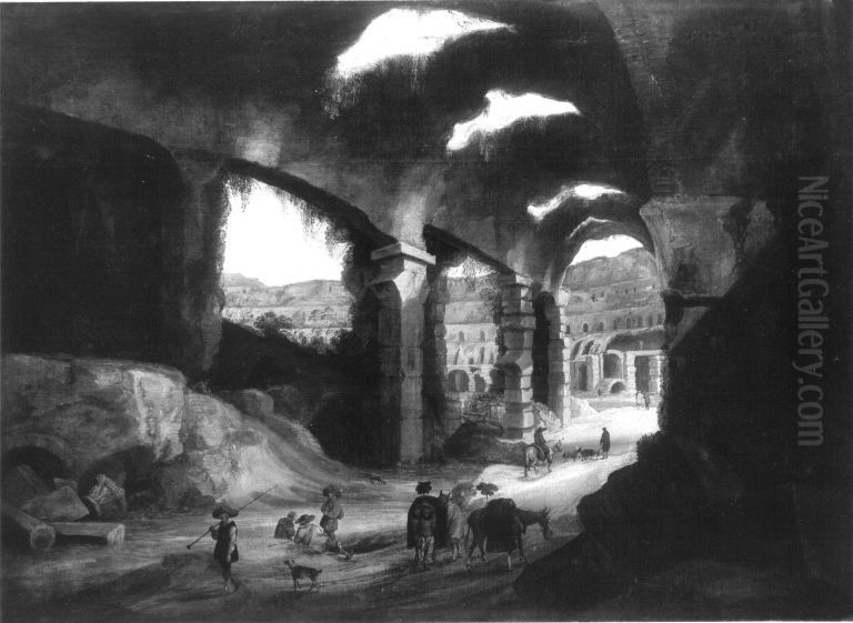 Interior view of the Roman Colosseum Oil Painting by Willem van Nieulandt II