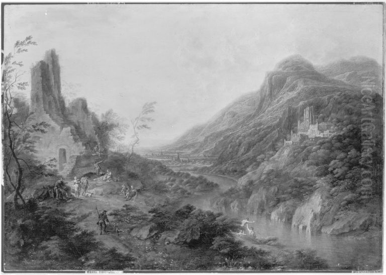 Flusslandschaft mit Ruinen Oil Painting by Robert Griffier