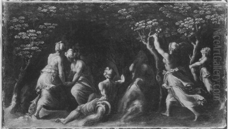 Fruchte sammelnde Frauen Oil Painting by Polidoro Da Caravaggio (Caldara)