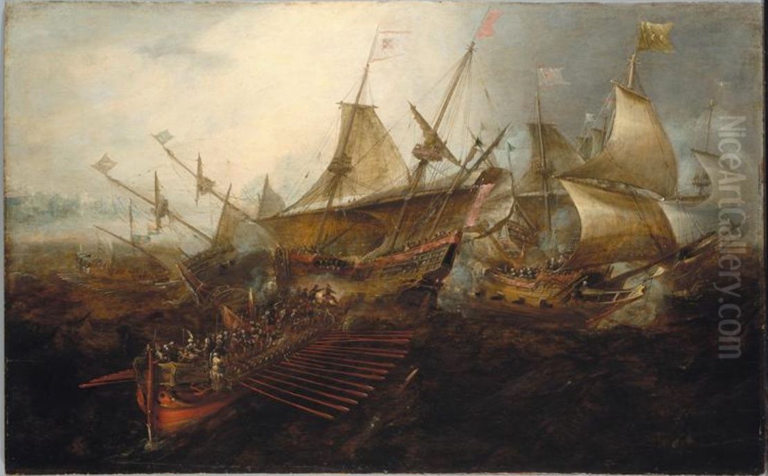 Naval Battle Oil Painting by Andries Van Eertvelt