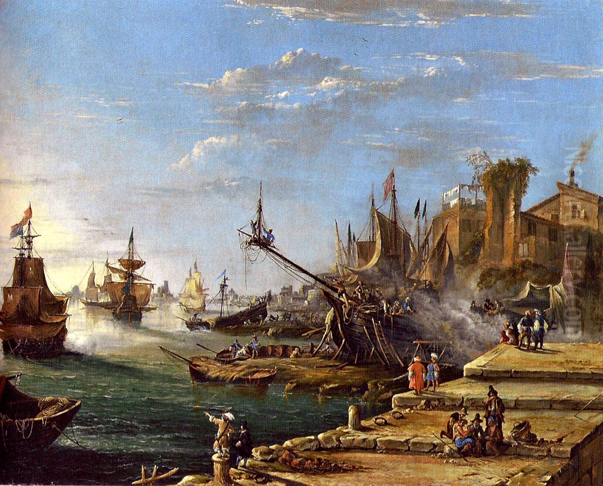 Ein Meerhafen Oil Painting by Johann Anton Eismann