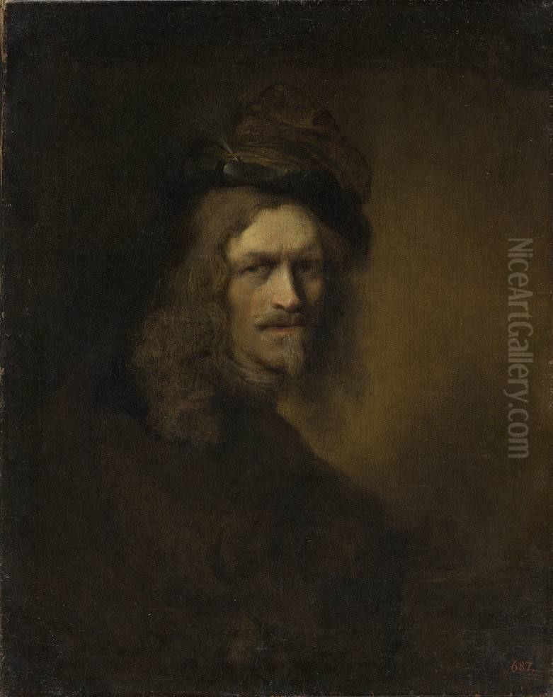 Selbstbildnis mit Gamsbart Oil Painting by Christopher Paudiss