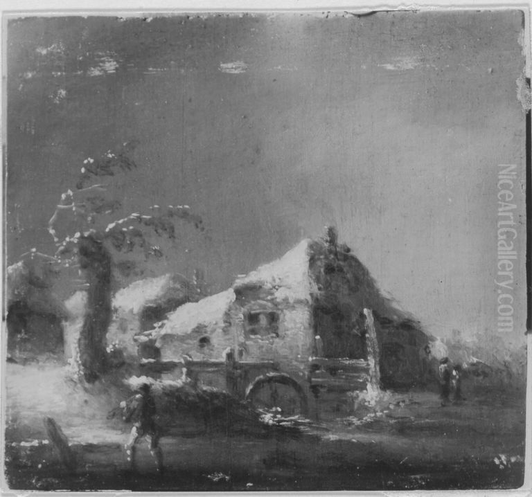 Verschneite Wassermuhle Oil Painting by Johann Georg Trautmann