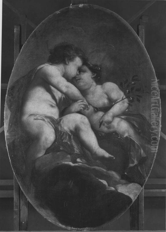 Zwei Genien auf Saulenschaft Oil Painting by Antonio Bellucci