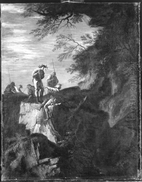 Bewaffnete Rauber in felsiger Gegend Oil Painting by Salvator Rosa