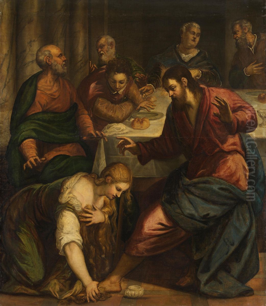 Christus im Hause des Pharisaers Simon Oil Painting by Jacopo Tintoretto