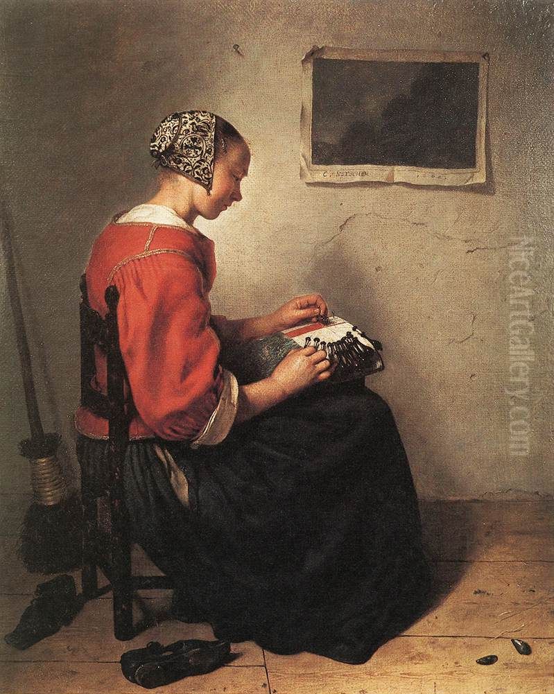 The Lace-Maker Oil Painting by Caspar Netscher