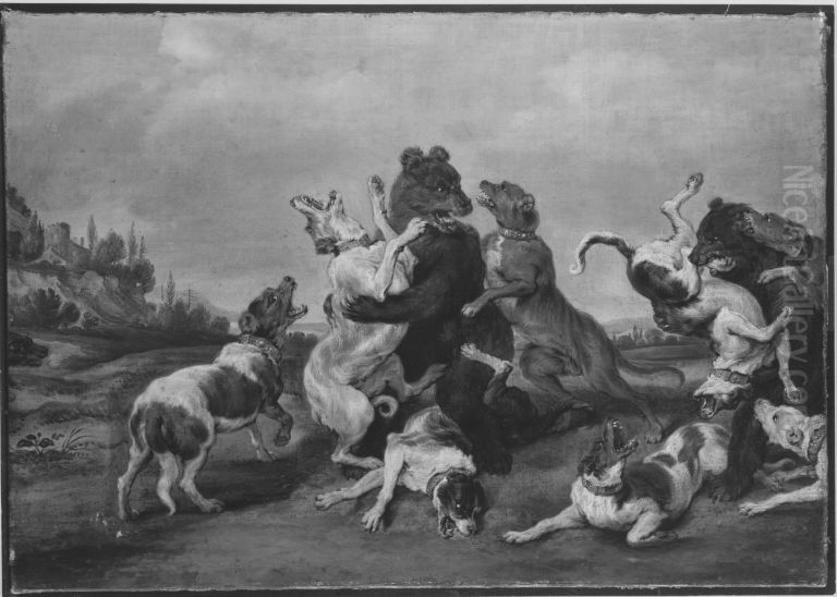 Kampf zwischen Baren und Hunden Oil Painting by Paul de Vos
