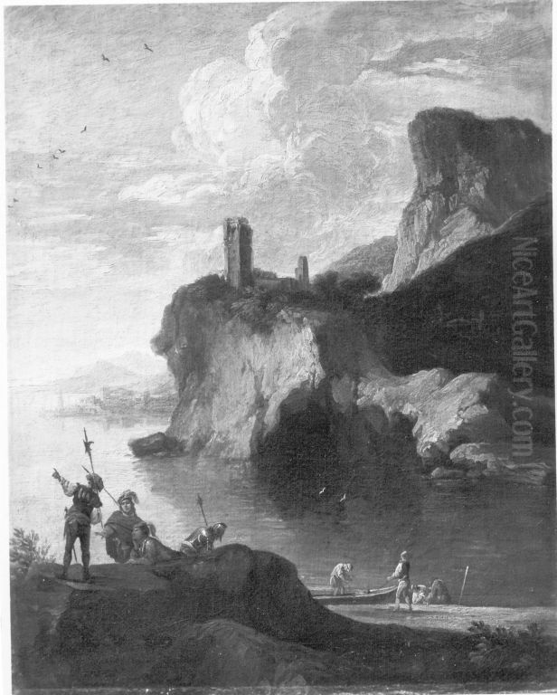 Meeresbucht mit Burgruine Oil Painting by Salvator Rosa