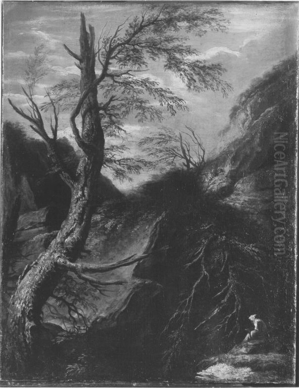 Wilde Felsenlandschaft Oil Painting by Salvator Rosa