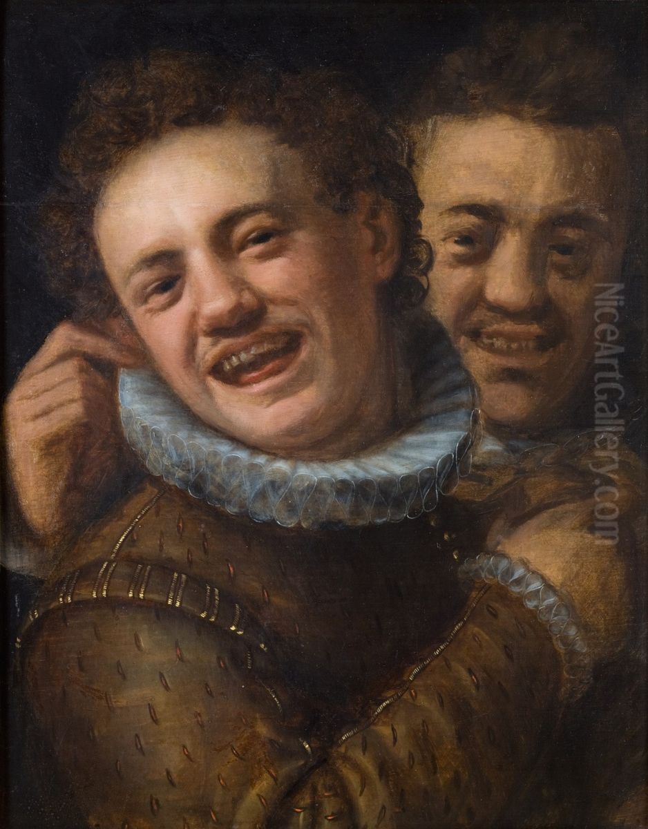 Two Laughing Men (Self-portrait) Oil Painting by Hans Von Aachen