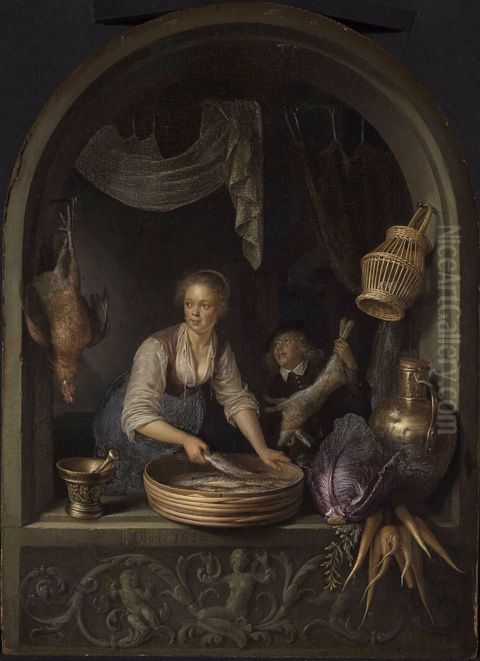 Girl in a Window Oil Painting by Gerrit Dou