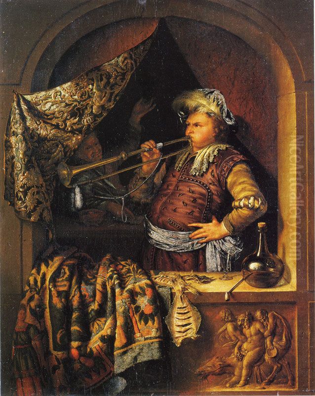 The Trumpetter Oil Painting by Willem Van Mieris Leiden