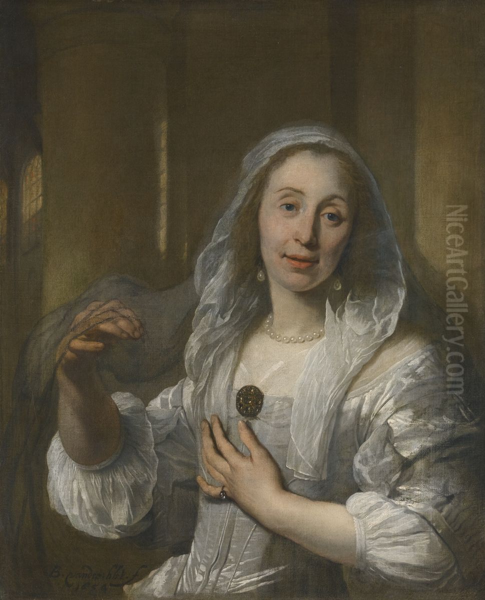 Portrait of a Woman in White Oil Painting by Bartholomeus Van Der Helst