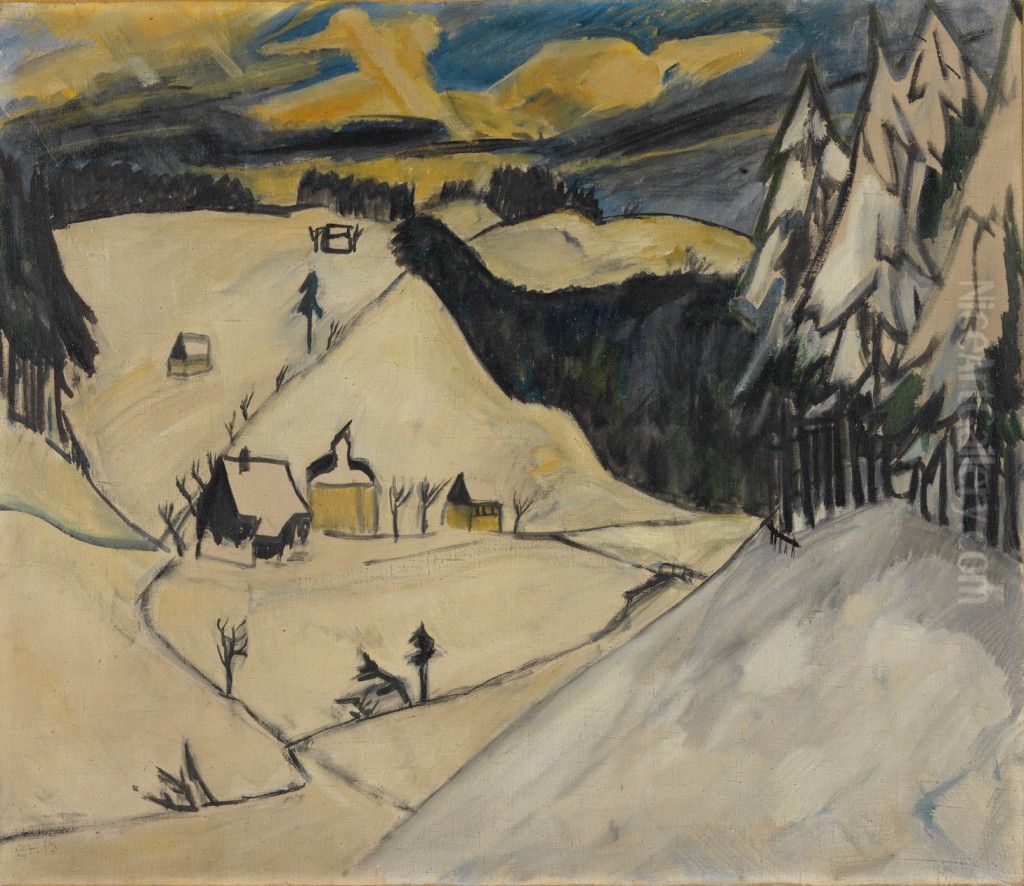 Schneelandschaft Oil Painting by Erich Heckel