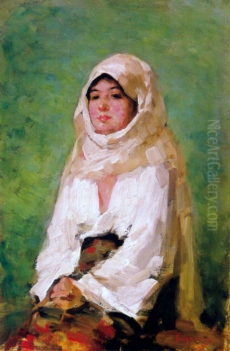 Taranca cu marama' Oil Painting by Nicolae Grigorescu