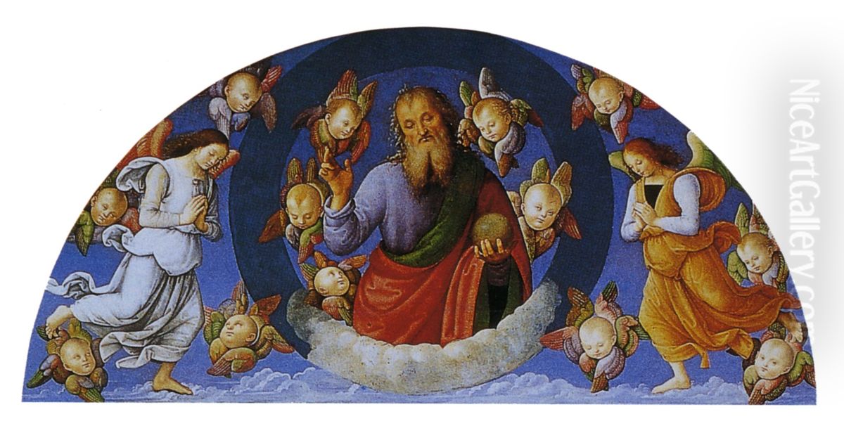 Eterno Benedicente con cherubini e angeli Oil Painting by Pietro Vannucci Perugino