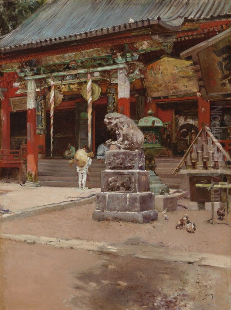 The Temple Court of Fudo Sama at Meguro, Tokyo Oil Painting by Robert Frederick Blum