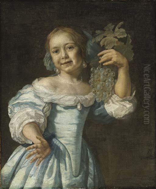 Portrait of Girl with a Bunch of Grapes Oil Painting by Bartholomeus Van Der Helst