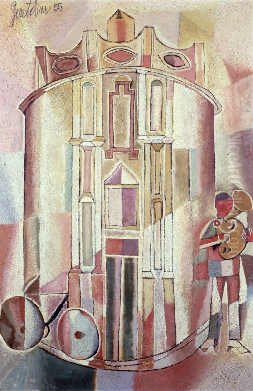 Cattedrale con suonatore di tromba Oil Painting by Franco Gentilini