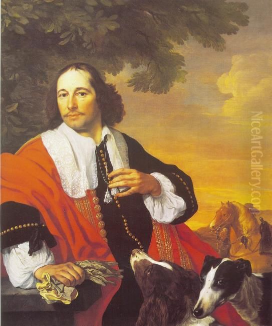 Portrait of a Man with his Dogs Oil Painting by Bartholomeus Van Der Helst