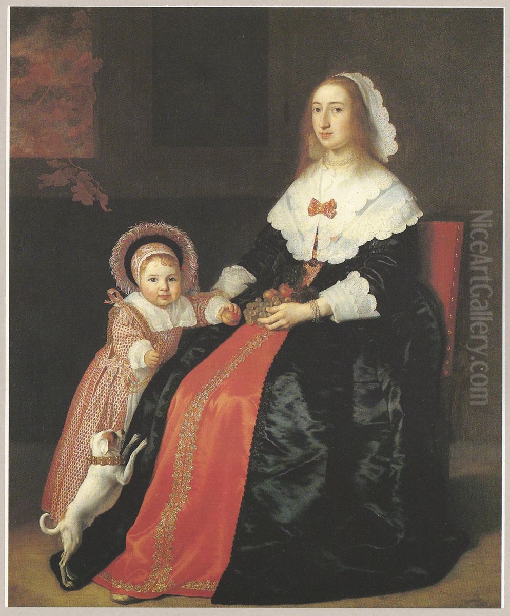 Portrait of a Woman with a Child, possibly Margaretha Cloeck (1617-1680) and Pieter Hulft (1643-1694) Oil Painting by Bartholomeus Van Der Helst