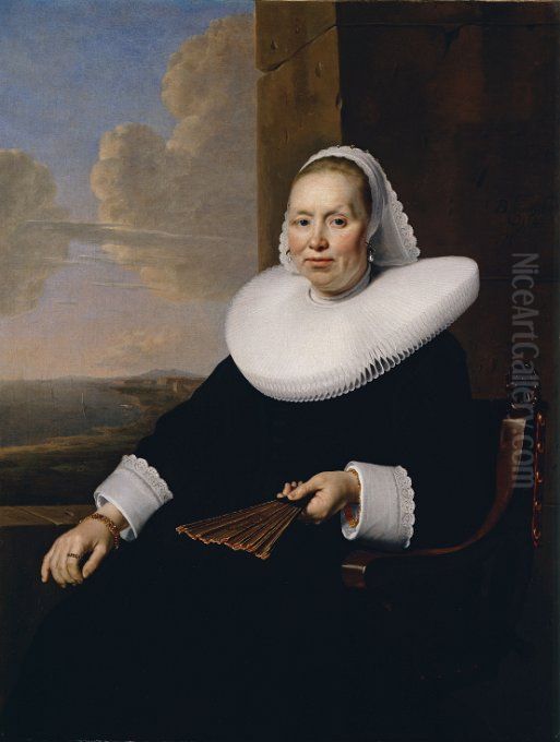Portrait of a Seated Woman with a Fan Oil Painting by Bartholomeus Van Der Helst