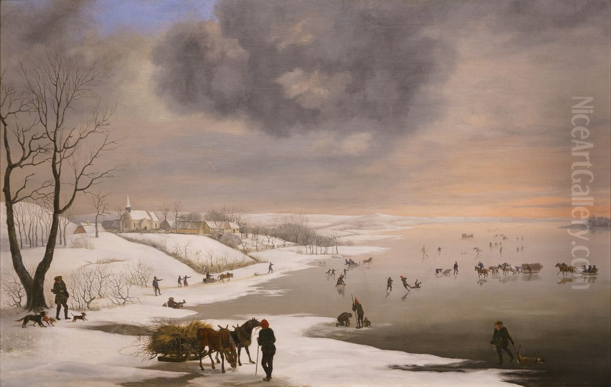 Vinterlandskab med Brabrand Kirke Oil Painting by Christian David Gebauer