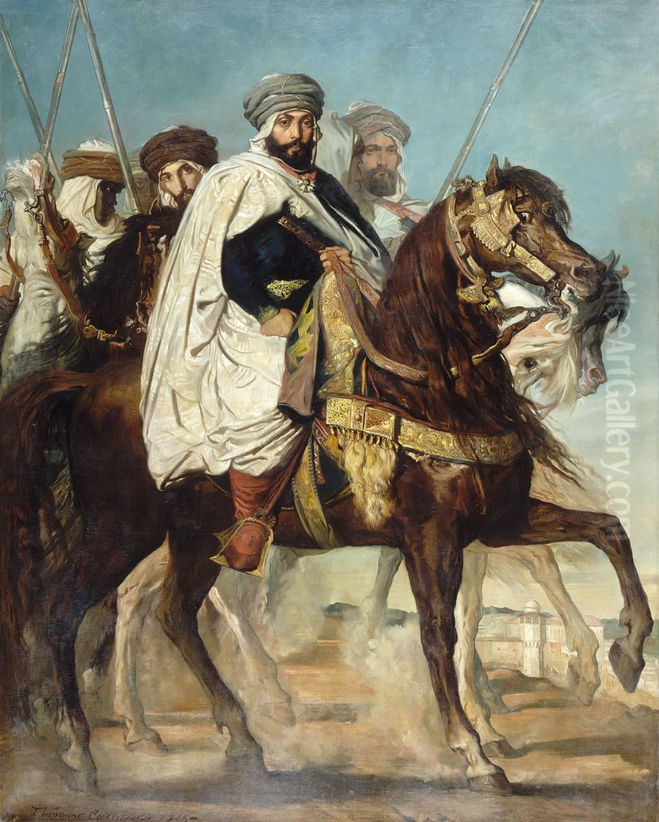 Le Khalife de Constantine Ali Ben Hamet, chef des Harakas, suivi de son escorte Oil Painting by Theodore Chasseriau