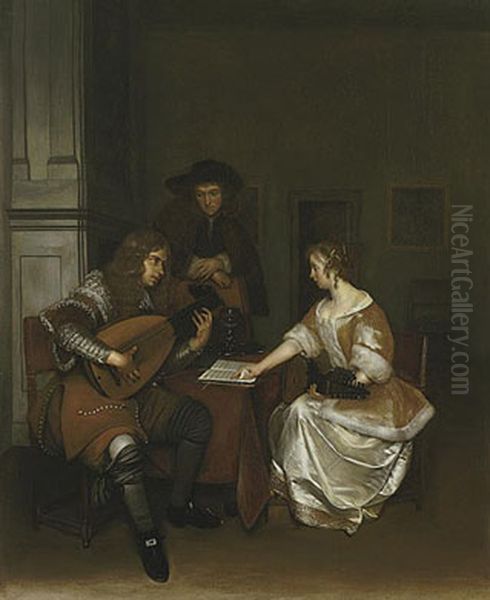 Music Lesson Oil Painting by Gerard Ter Borch